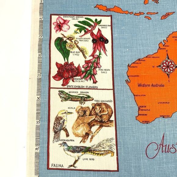 VTG NOS Souvenir Tea Towel 100% Linen Map of Australia Hand Printed Made/Poland - Picture 6 of 13
